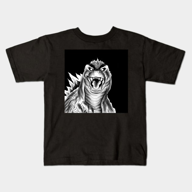 the king of the monsters, the godzilla in the dark Kids T-Shirt by jorge_lebeau